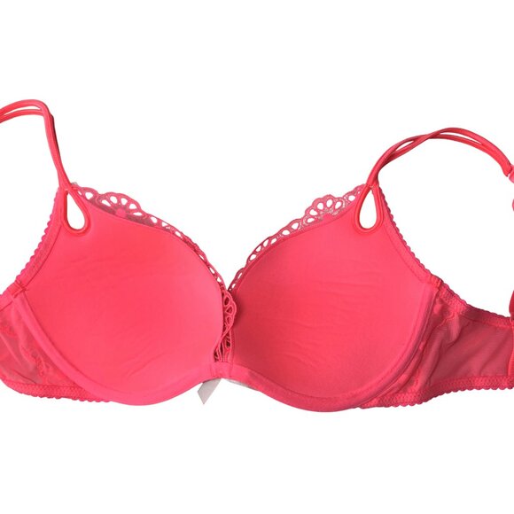 Victoria’s Secret Coral Floral Embroidered Sequin Push Up Bra 32D Bows Neon Pink - Picture 5 of 7